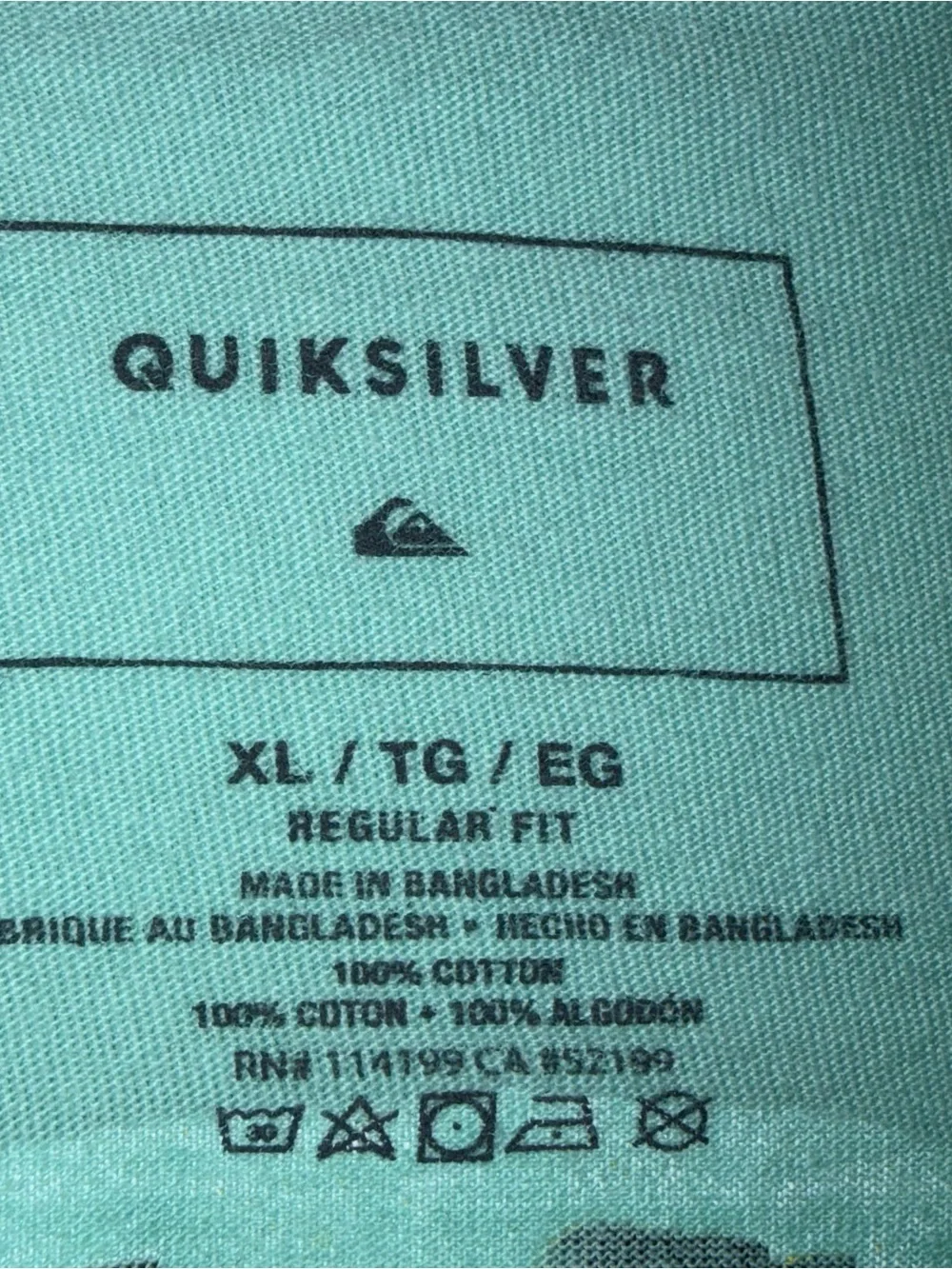 Quiksilver XL Mint Green T-Shirt Colorful Logo Short Sleeve